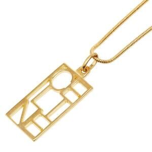 Celine Logo Plate Chain Pendant Necklace Gold Plated